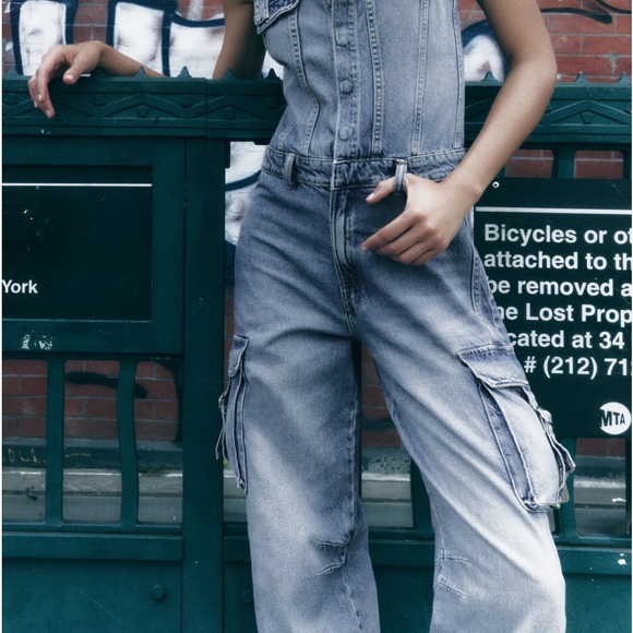 Zara TRF DENIM CARGO JUMPSUIT - Picture 4 of 10